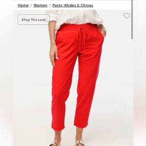 NWT Jcrew Linen-cotton blend drawstring pant Belvedere Red
